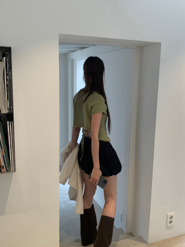 美腰綁帶細節針織上衣