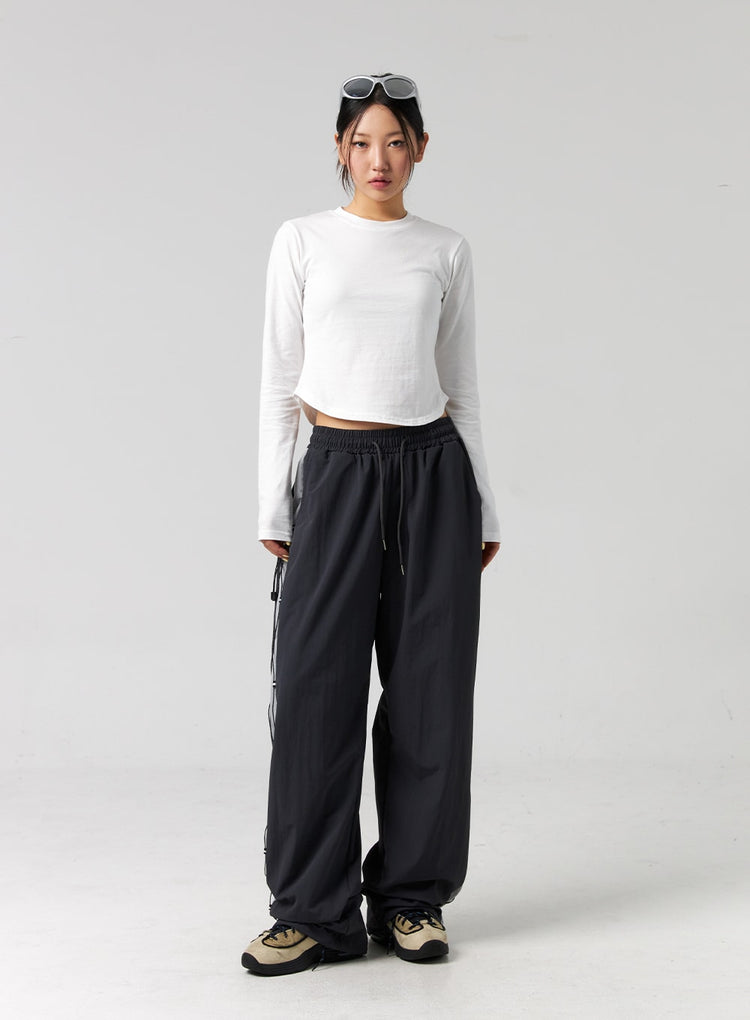 UNISEX 撞色側綁帶細節工裝褲