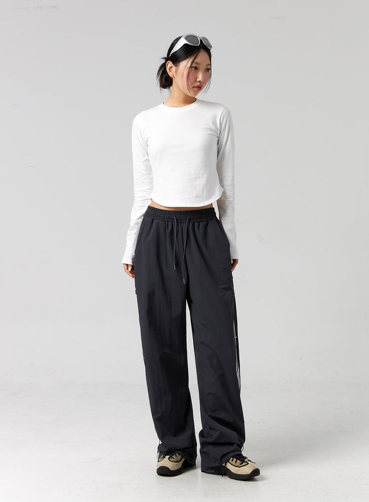 UNISEX 撞色側綁帶細節工裝褲