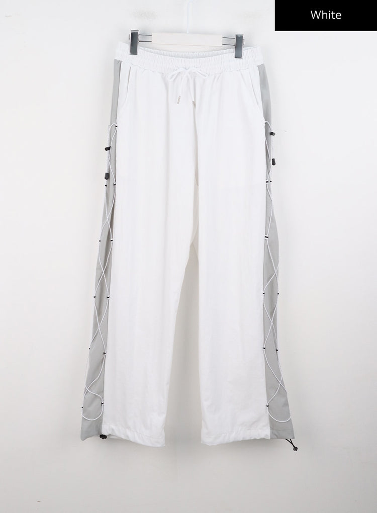 UNISEX 撞色側綁帶細節工裝褲