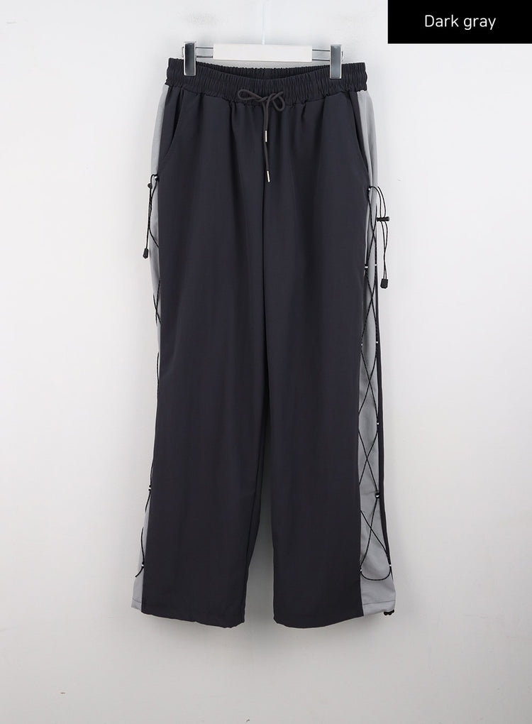 UNISEX 撞色側綁帶細節工裝褲