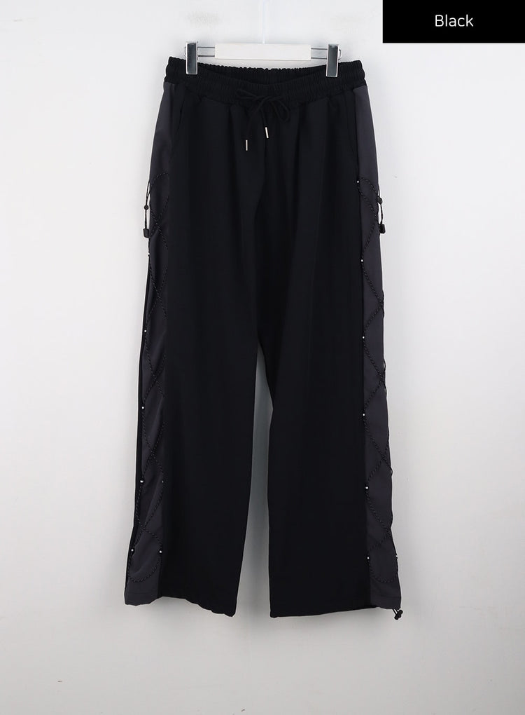UNISEX 撞色側綁帶細節工裝褲