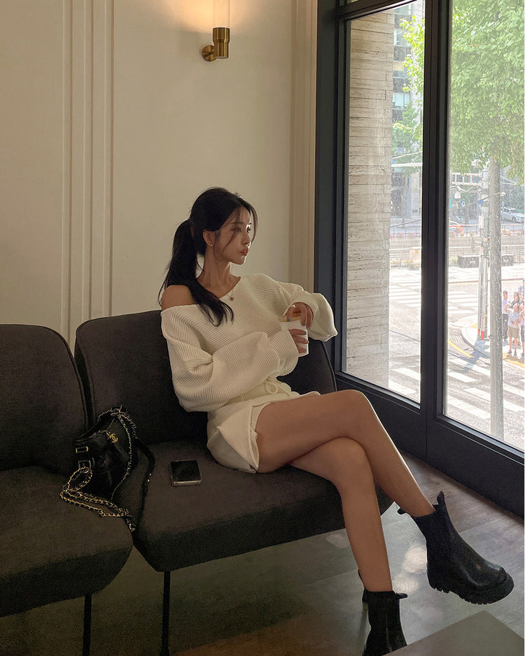 (現)坑紋美肩修身休閒裙褲套裝