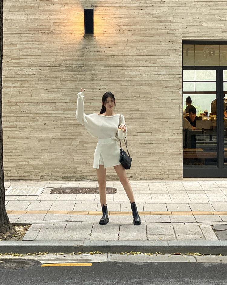 (現)坑紋美肩修身休閒裙褲套裝