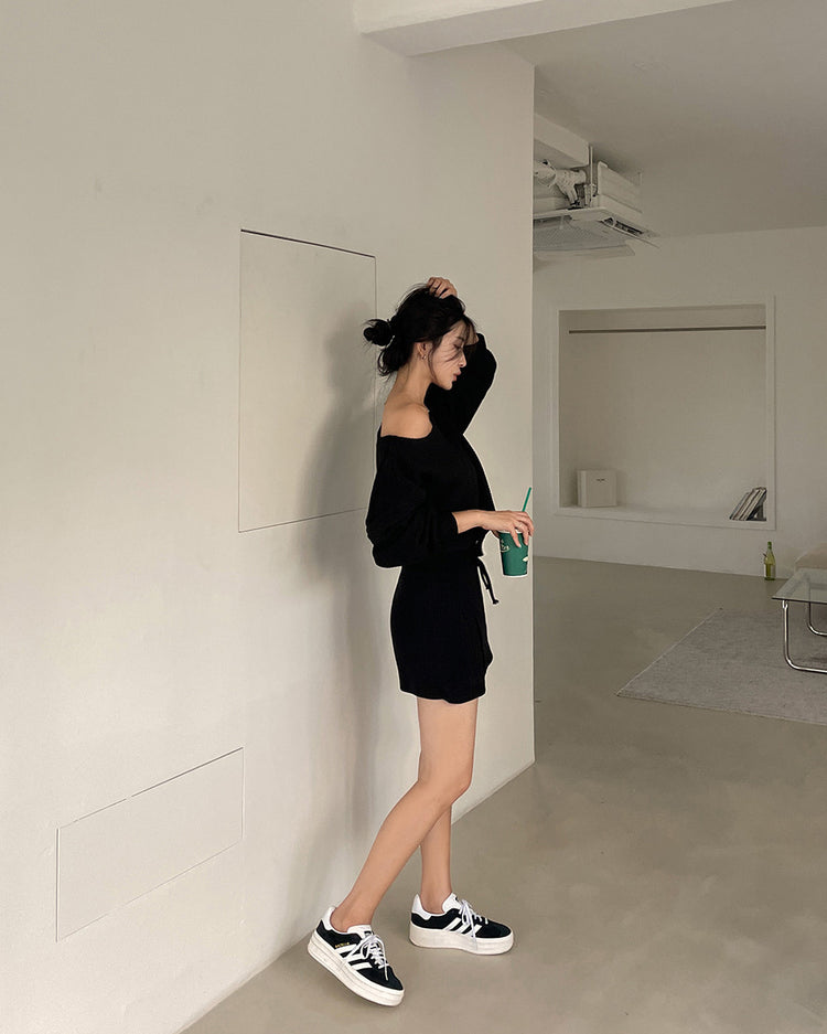 (現)坑紋美肩修身休閒裙褲套裝