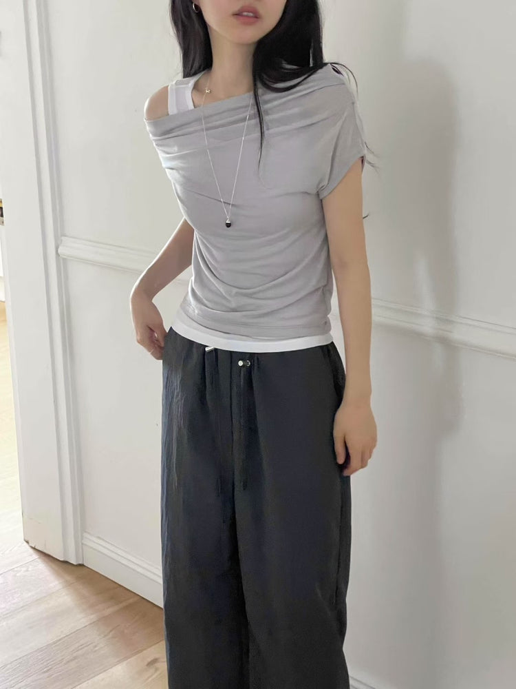 微透美肩兩件式上衣