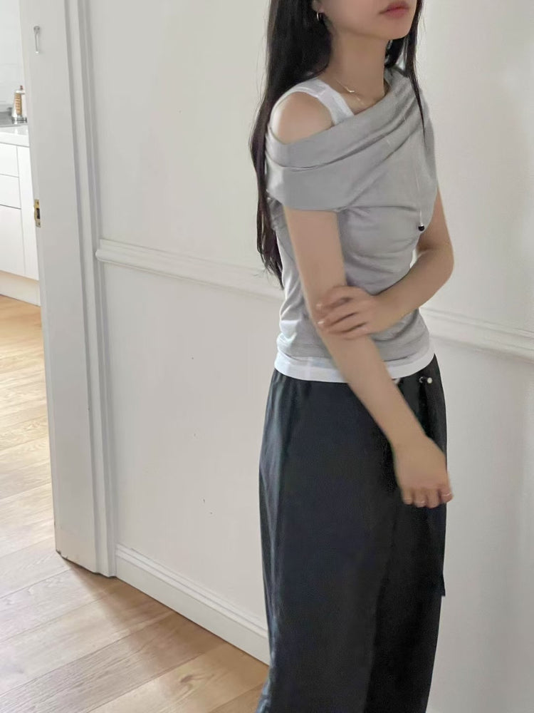 微透美肩兩件式上衣