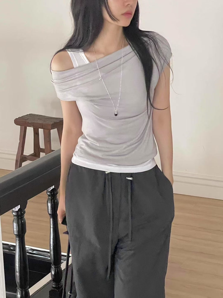 微透美肩兩件式上衣