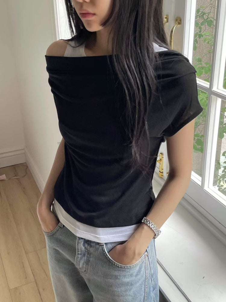 微透美肩兩件式上衣