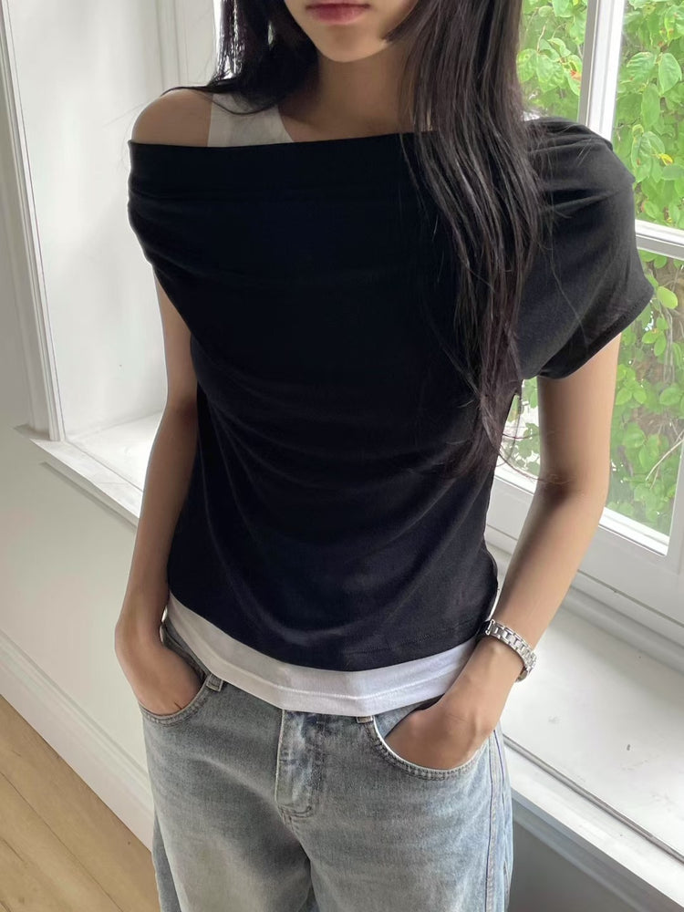 微透美肩兩件式上衣