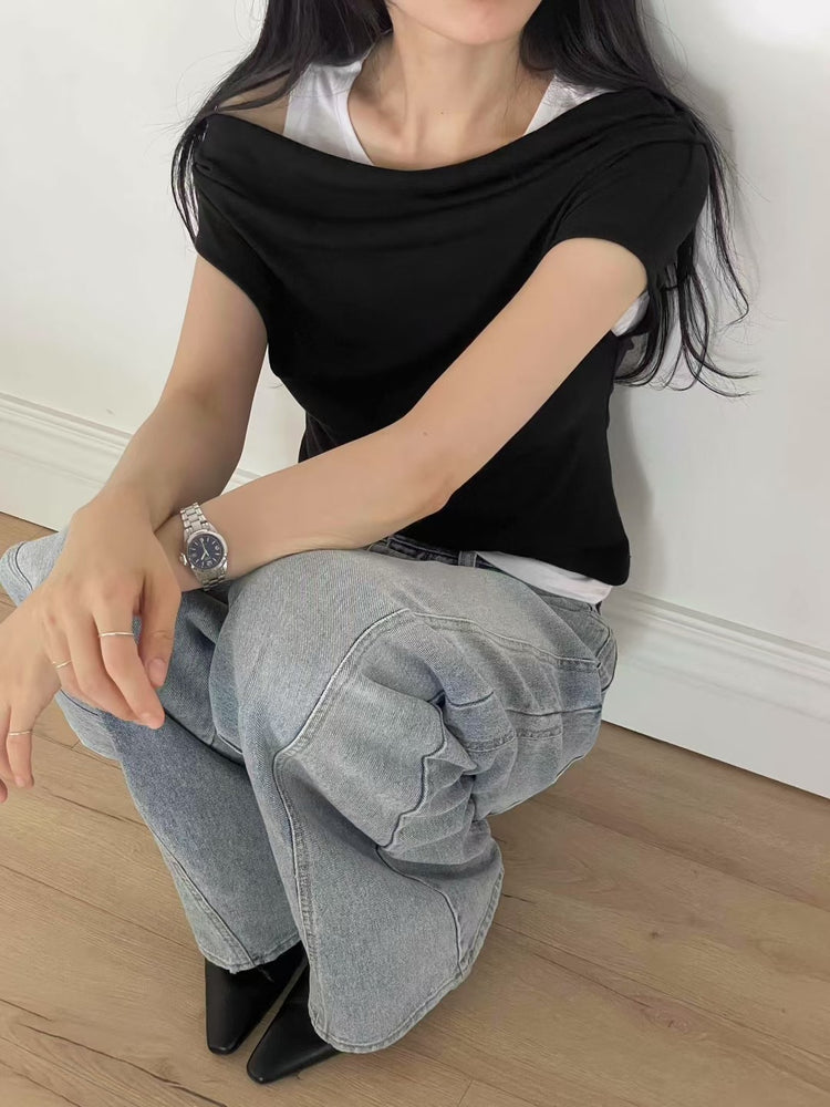 微透美肩兩件式上衣