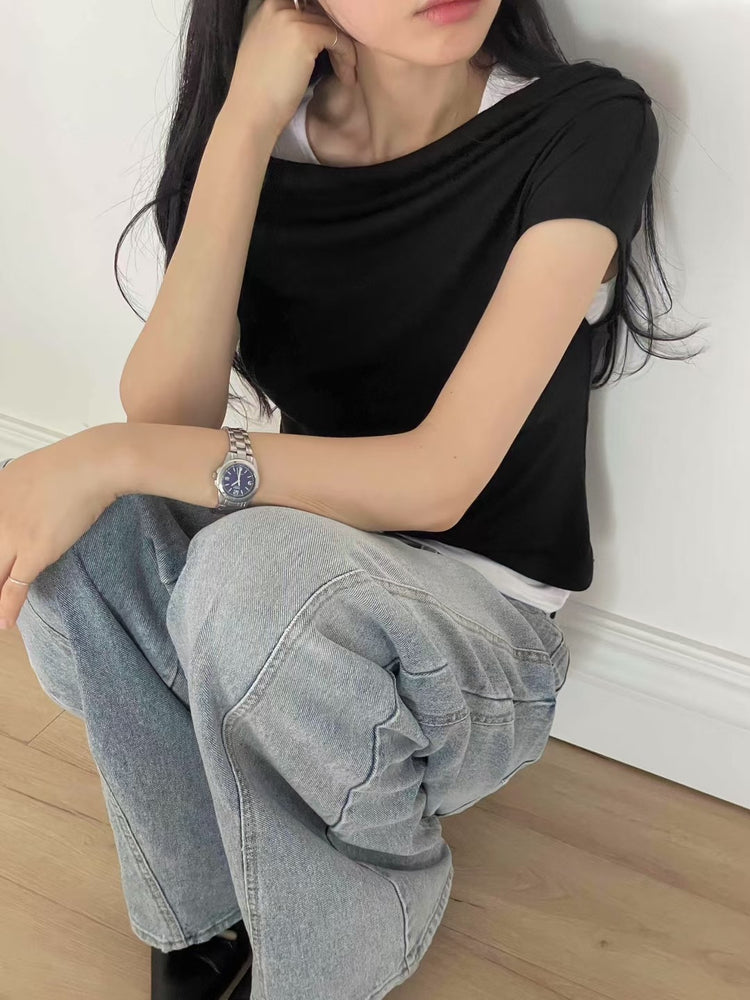 微透美肩兩件式上衣
