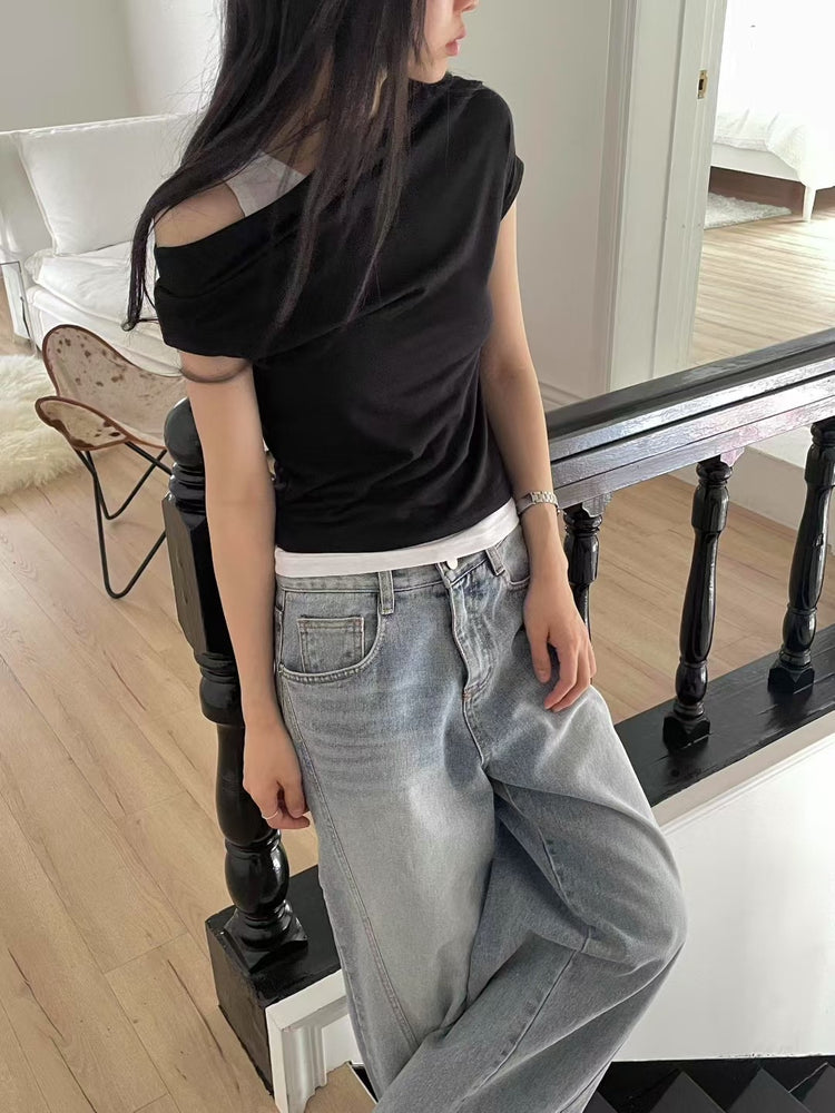 微透美肩兩件式上衣