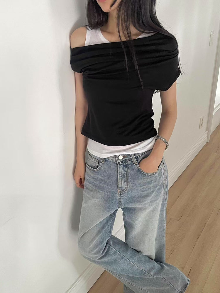 微透美肩兩件式上衣