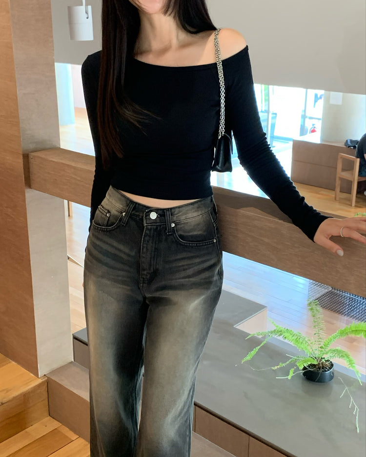 斜領美肩基礎上衣