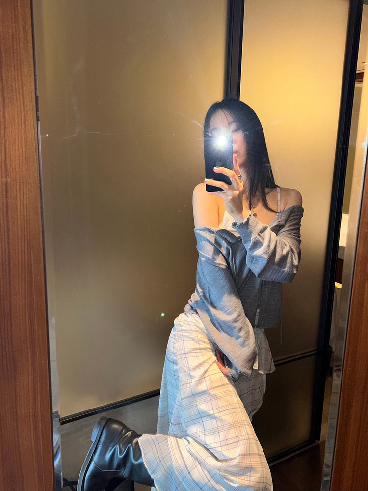 高質仙氣格紋交疊細節連身裙