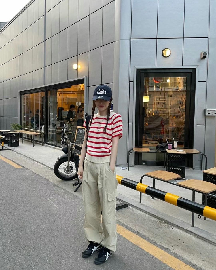 (現)輕薄尼龍雙褶束口工裝褲