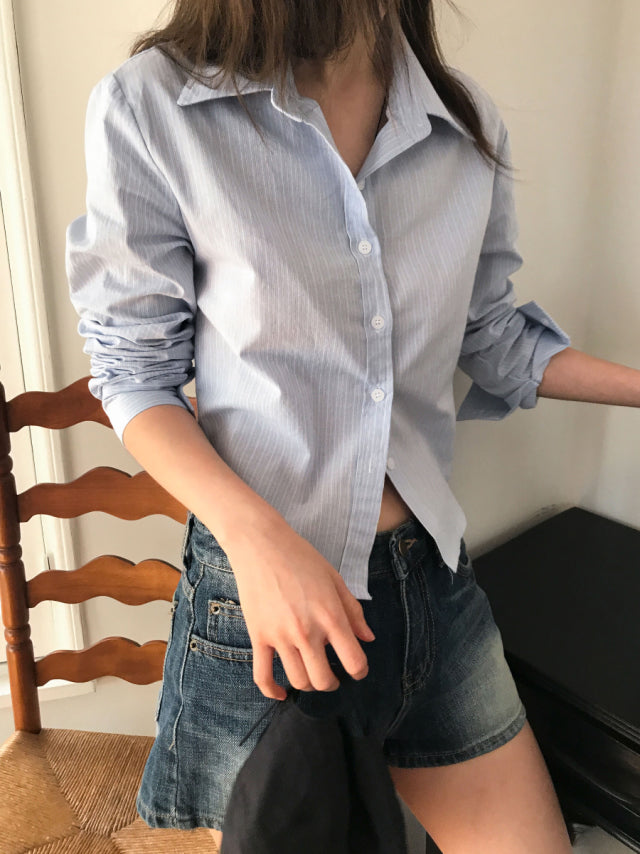 撞色條紋修腰襯衫