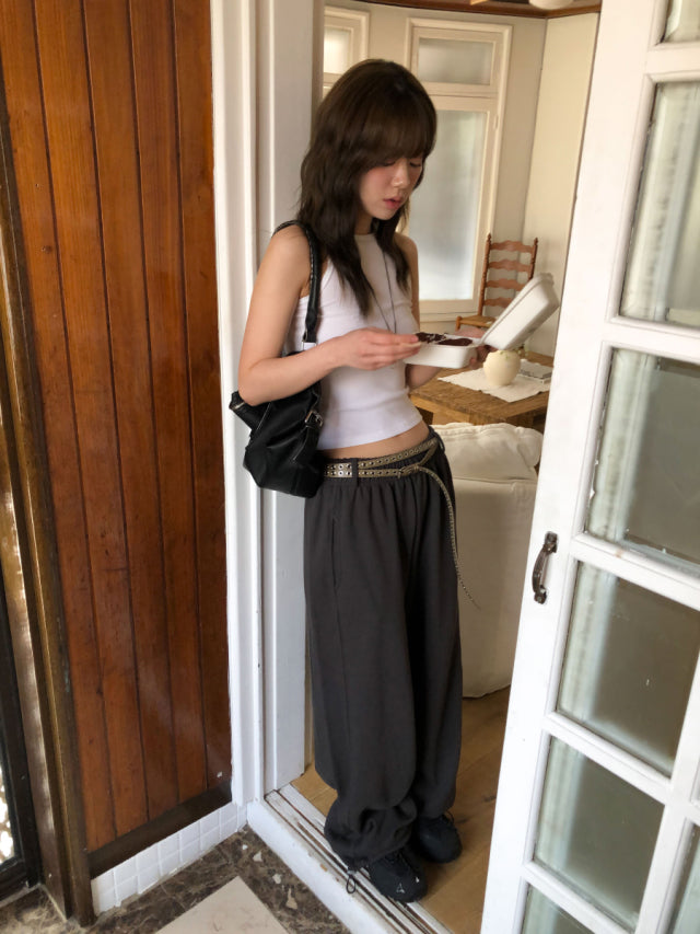 休閒褲耳細節繭型棉褲