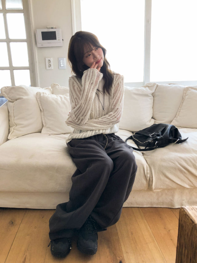休閒褲耳細節繭型棉褲