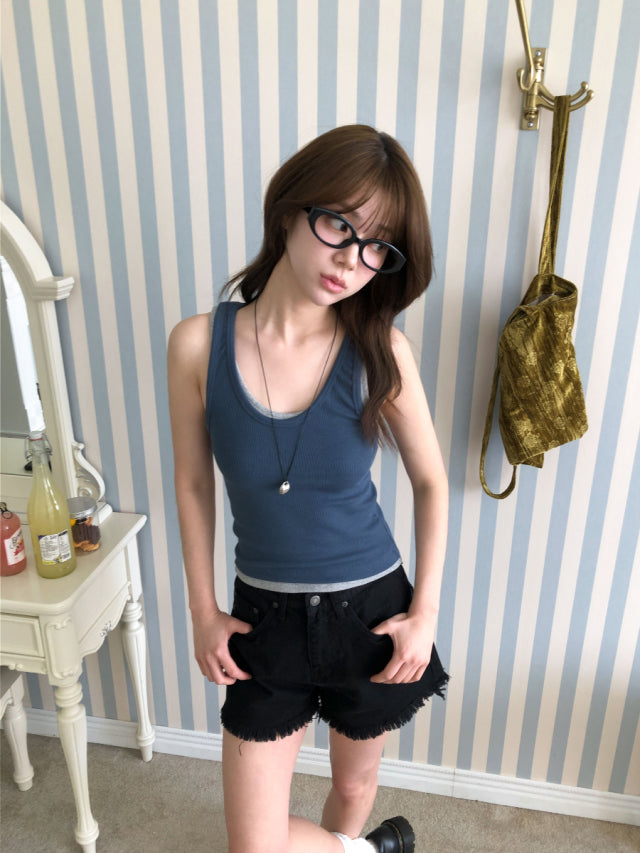 基礎美色U領修身背心