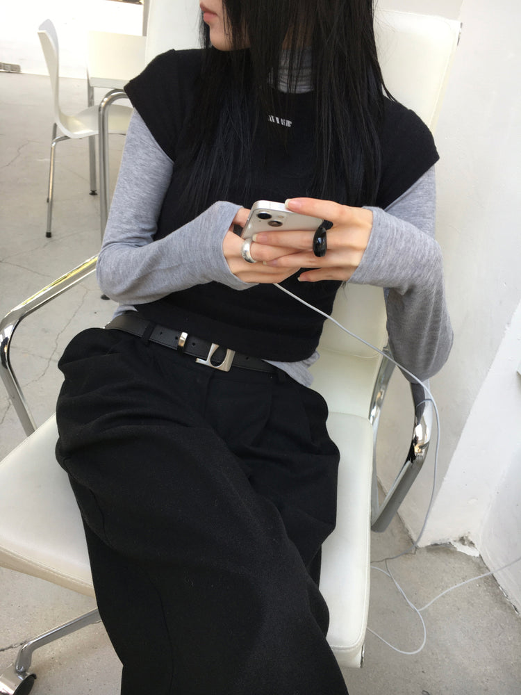 磨毛金屬扣弧下擺修身上衣