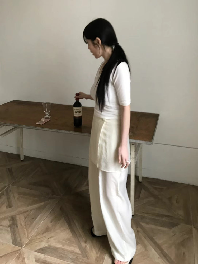U領金屬扣細節兩穿五分袖上衣