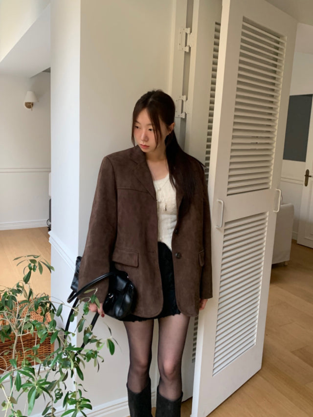 (現)麂皮質感保暖毛毛西外