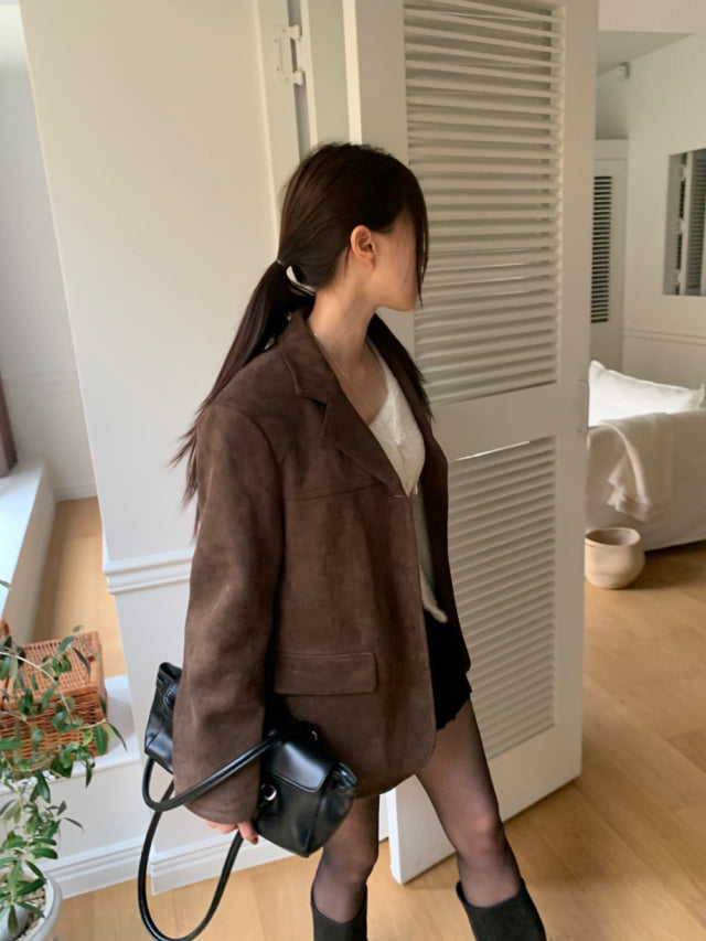 (現)麂皮質感保暖毛毛西外