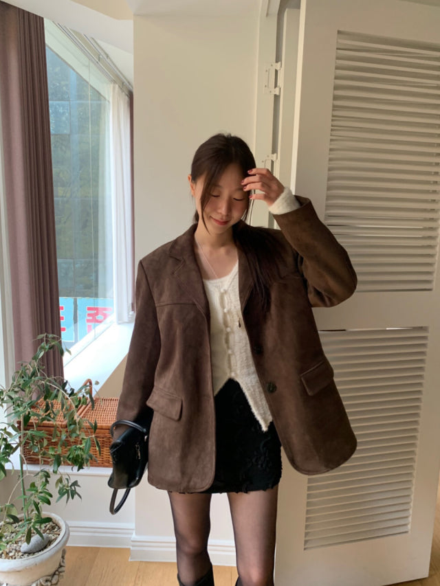 (現)麂皮質感保暖毛毛西外