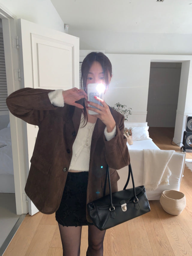 (現)麂皮質感保暖毛毛西外
