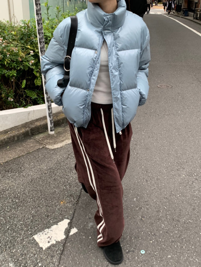 (現)絲絨側撞色細節抽繩直褲