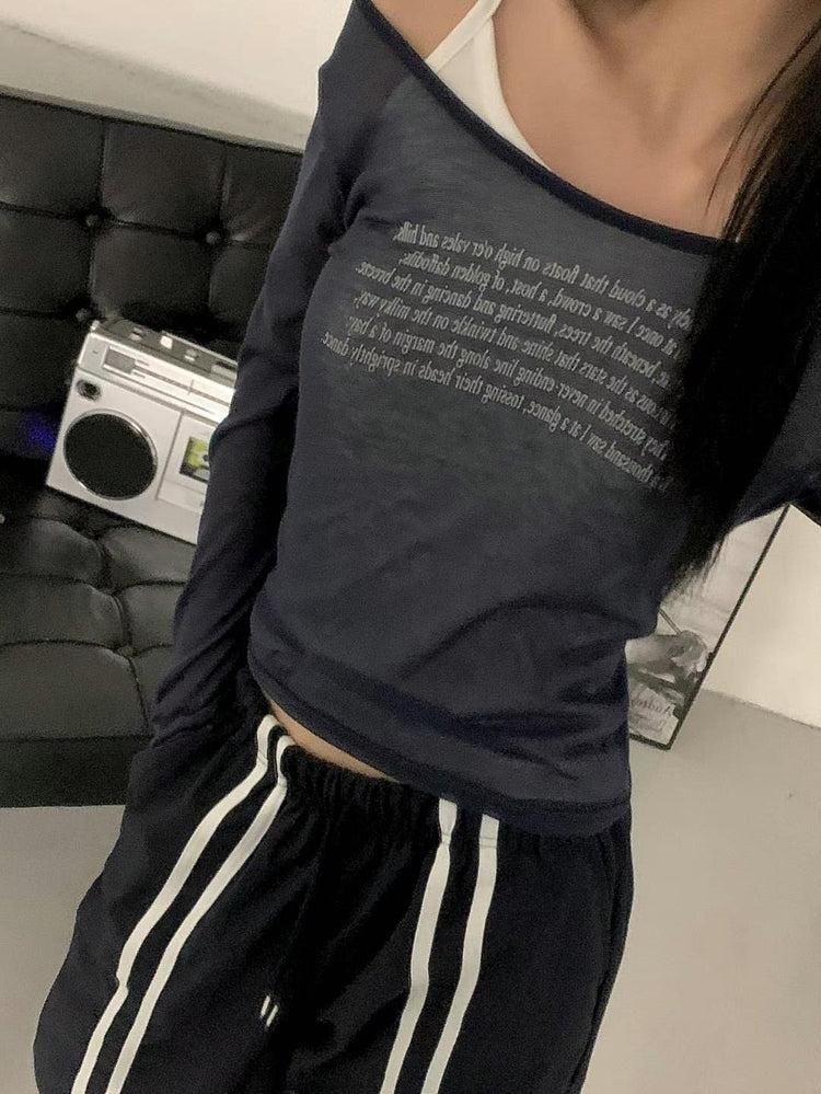 美肩透膚段落上衣