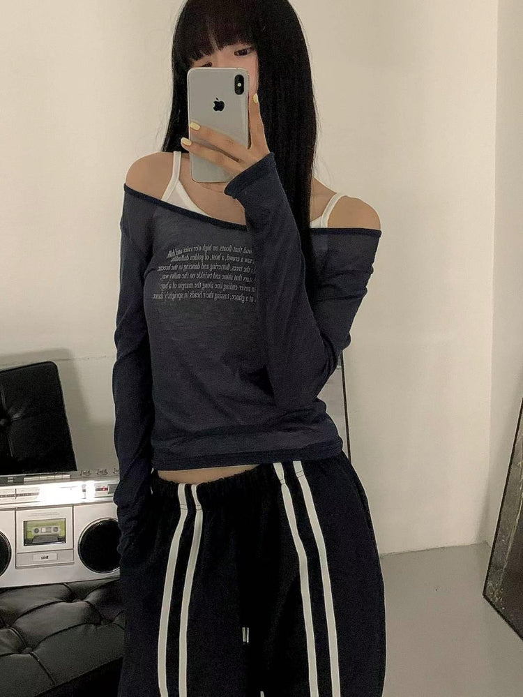 美肩透膚段落上衣