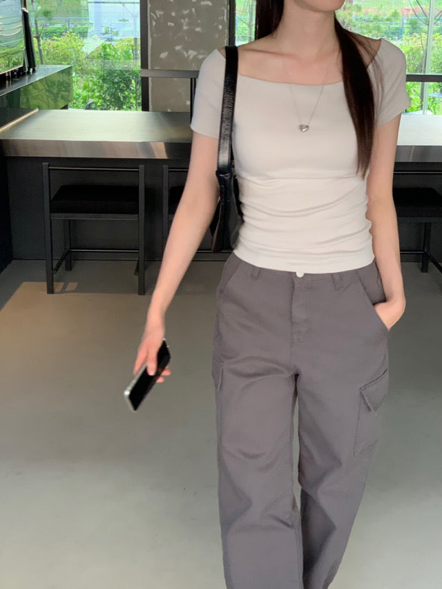 (現)基礎口袋細節工裝直褲