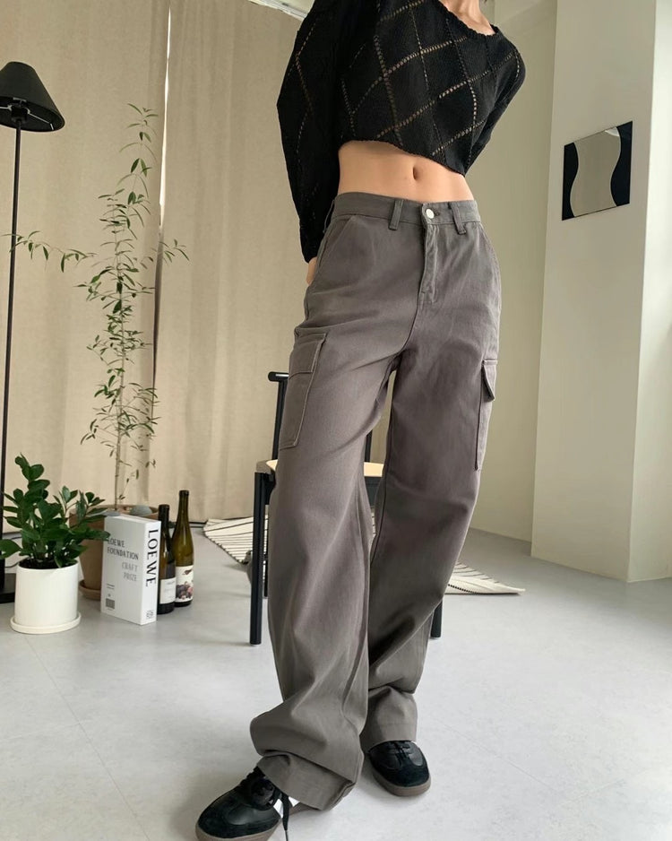 (現)基礎口袋細節工裝直褲