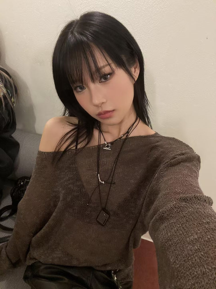 透膚美肩針織上衣