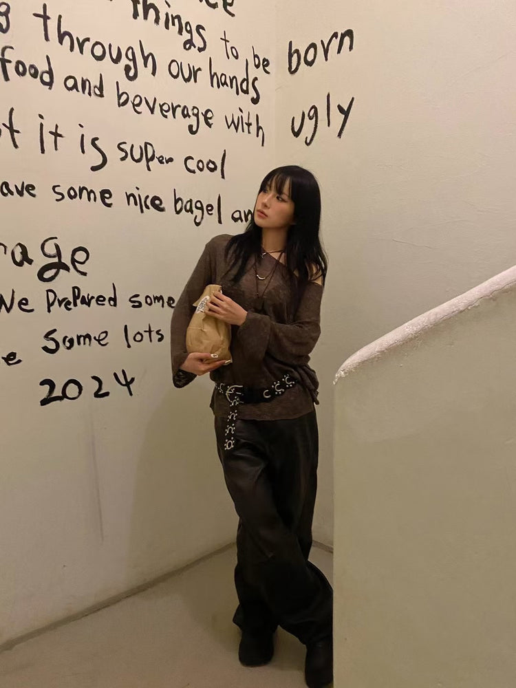 透膚美肩針織上衣