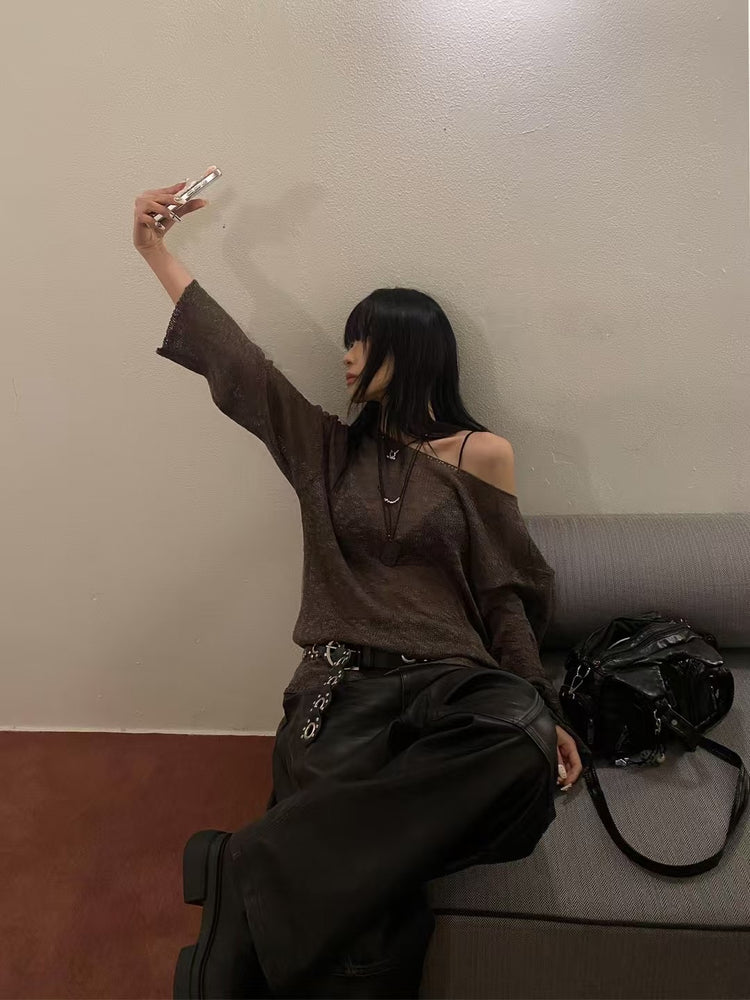 透膚美肩針織上衣