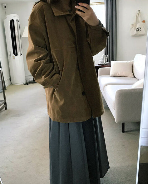 高質壓線細節麂皮中長外套