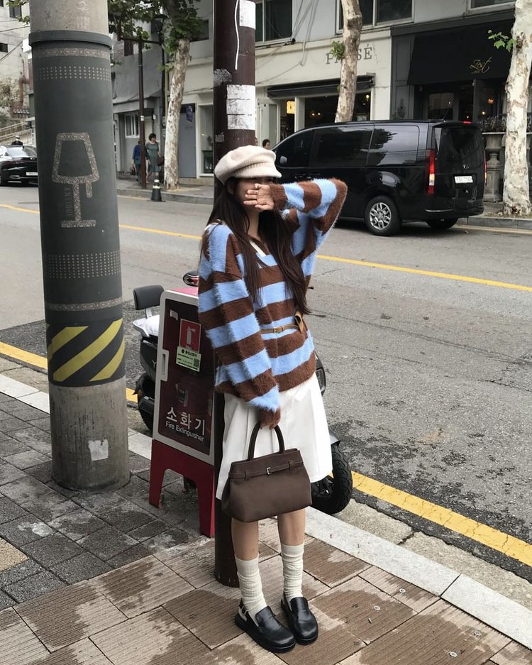(現)美色粗條紋毛絨質感毛衣