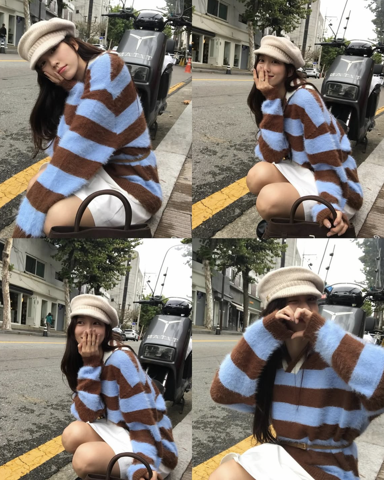 (現)美色粗條紋毛絨質感毛衣
