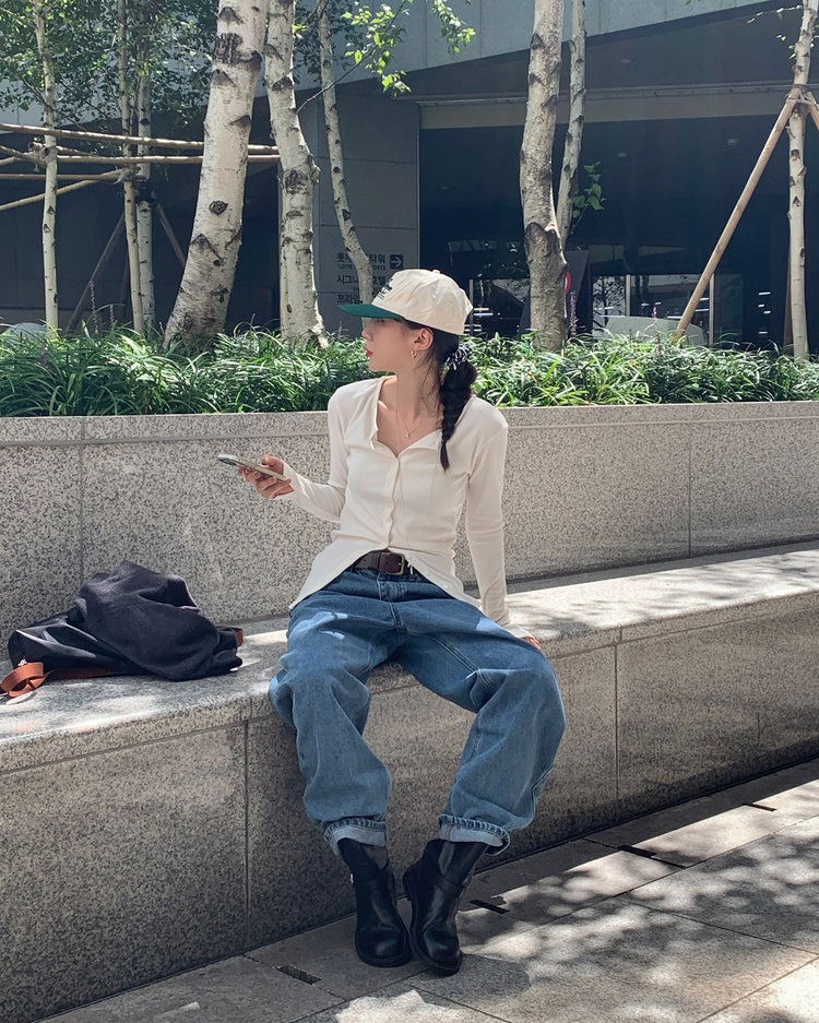 坑紋排鈕修身上衣