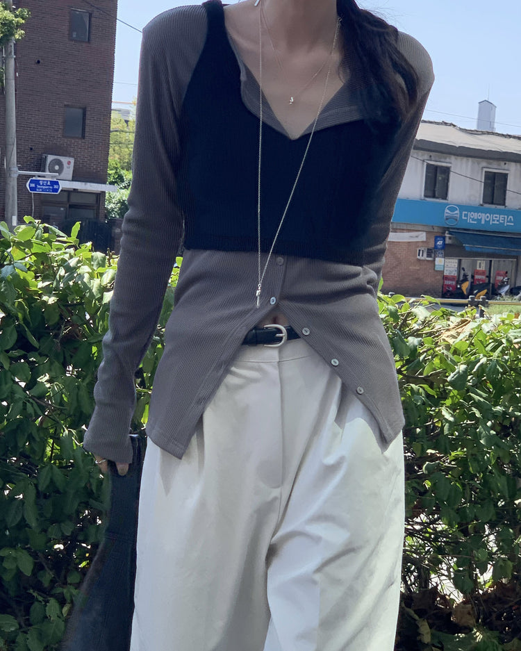 坑紋排鈕修身上衣