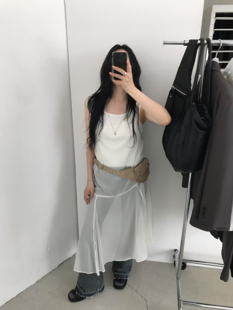 極美透膚不規則裙擺連身裙