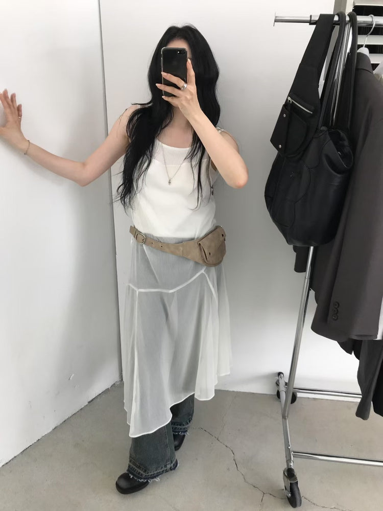 極美透膚不規則裙擺連身裙