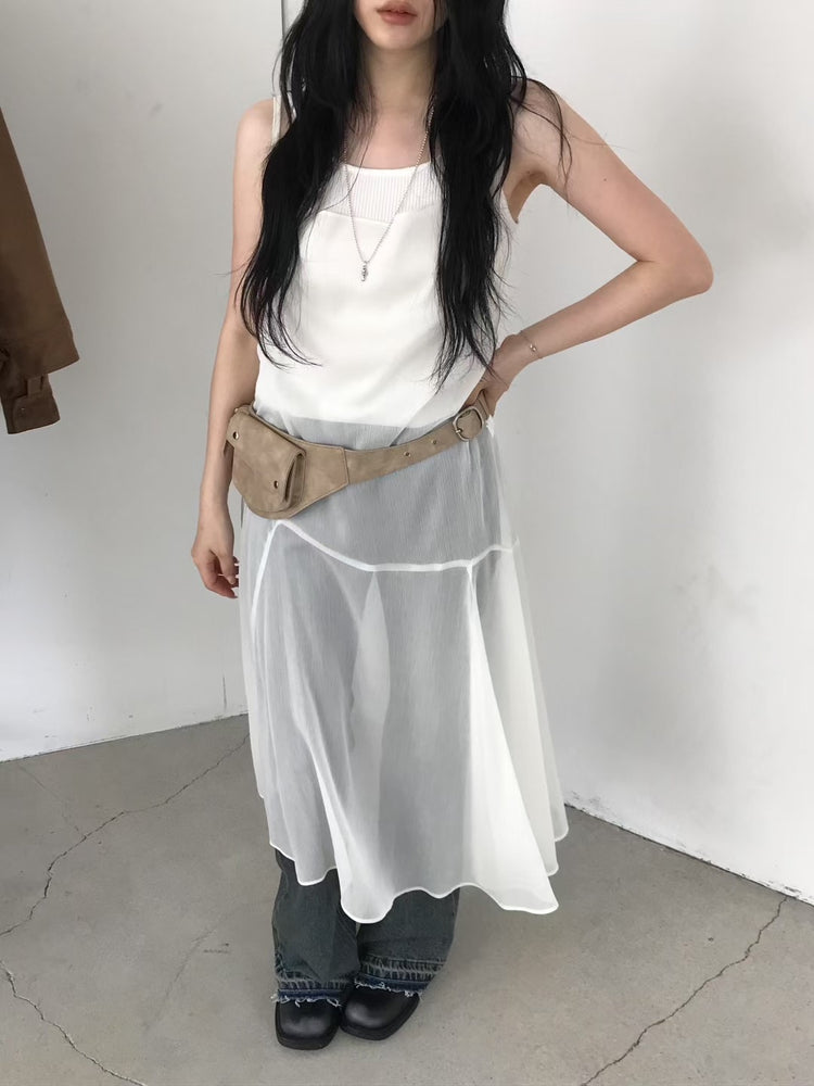 極美透膚不規則裙擺連身裙