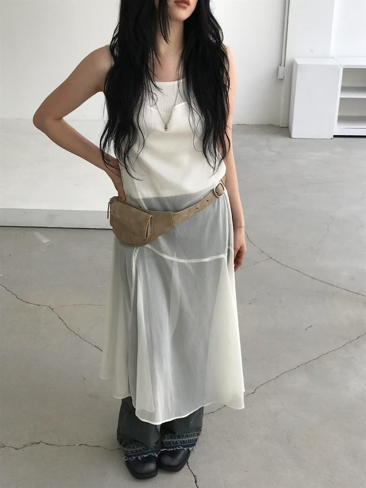 極美透膚不規則裙擺連身裙