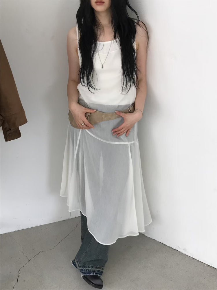 極美透膚不規則裙擺連身裙