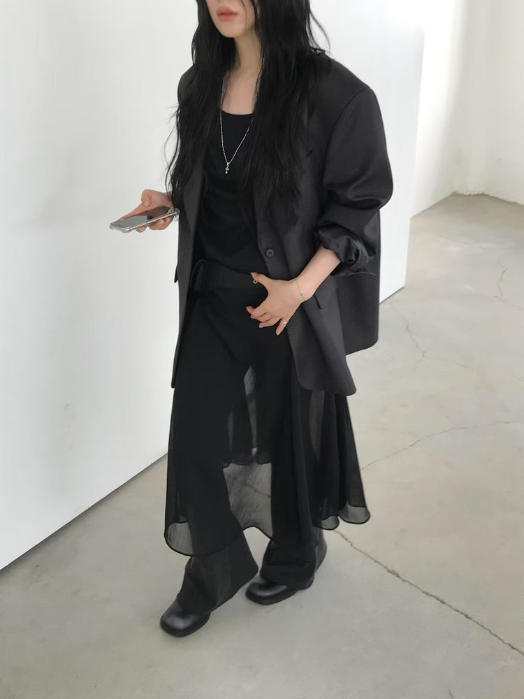 極美透膚不規則裙擺連身裙